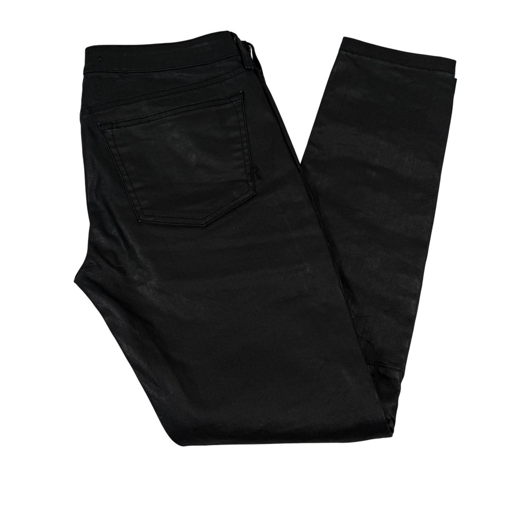 Rich & Skinny Jeans 30 Black Coated Skinny Moto Stretch Denim Biker Goth USA